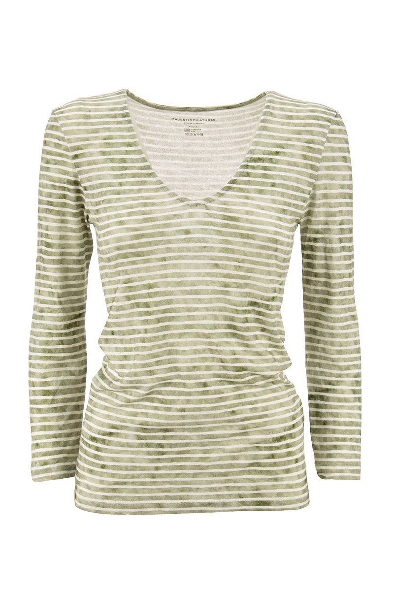 Striped T-shirt with V-neck - VOGUERINI