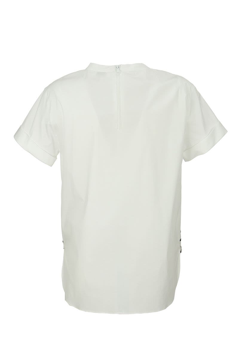 Stretch cotton poplin T-shirt with shiny stripes - VOGUERINI