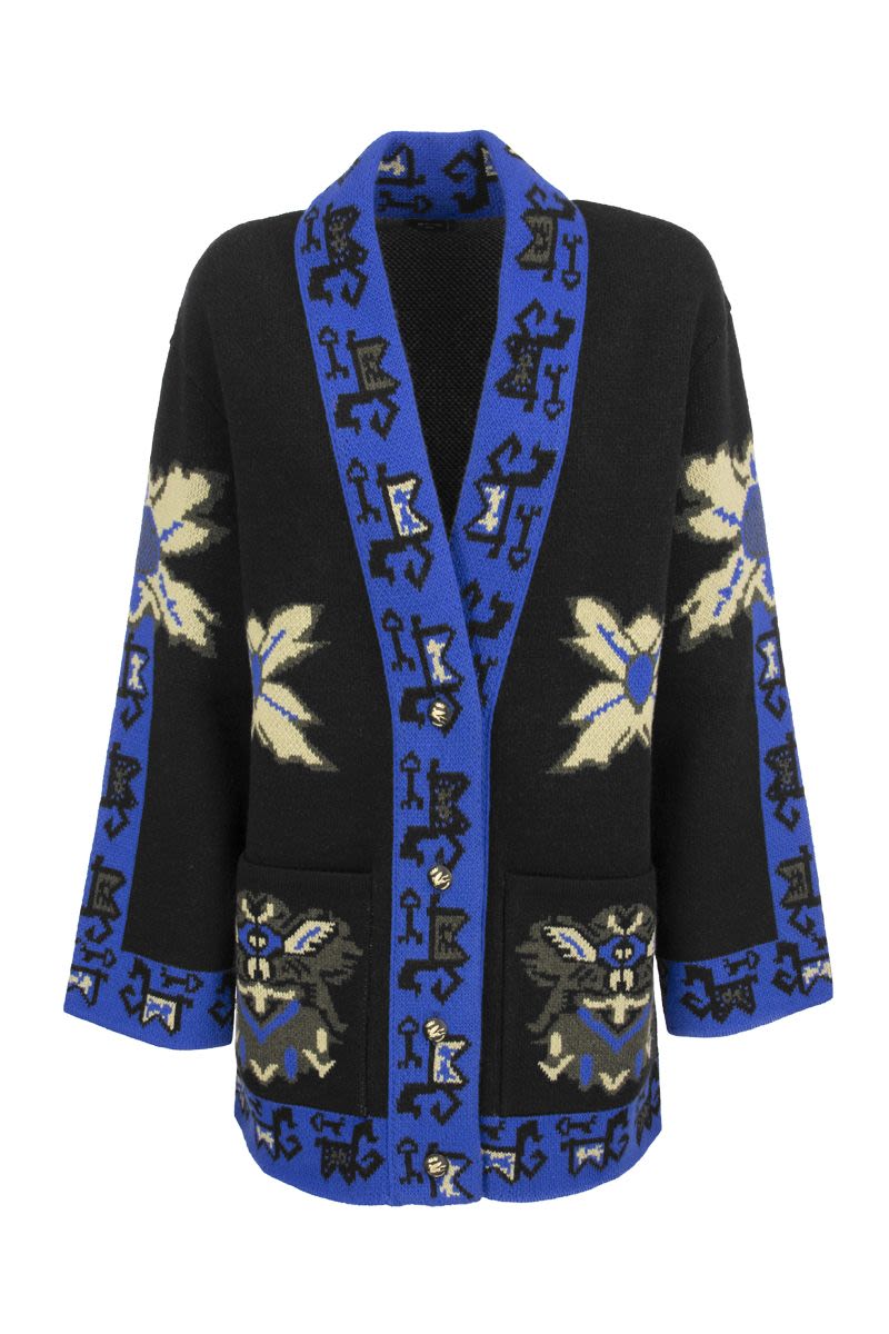 Jacquard knit coat with geometric patterns - VOGUERINI