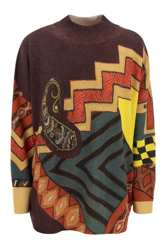 Wool sweater with patchwork print - VOGUERINI