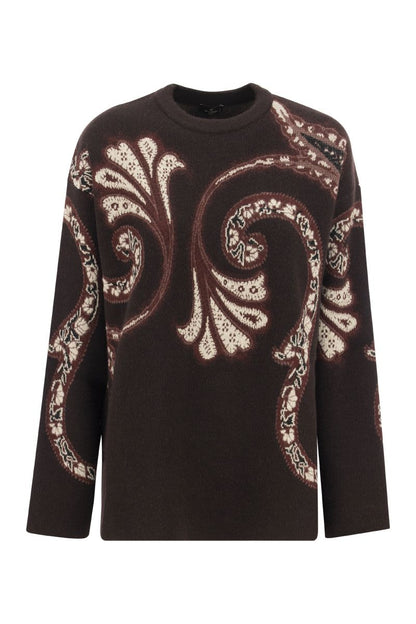 Wool sweater with foliage print - VOGUERINI