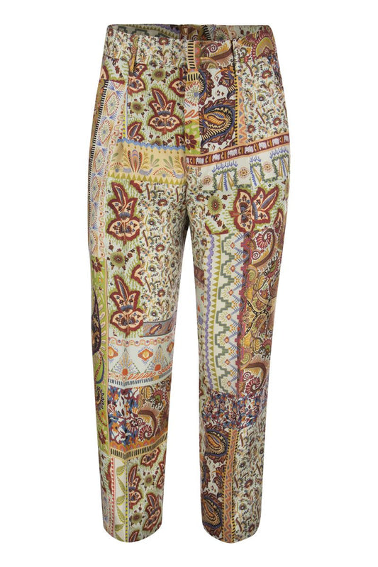 Patchwork Print Trousers - VOGUERINI