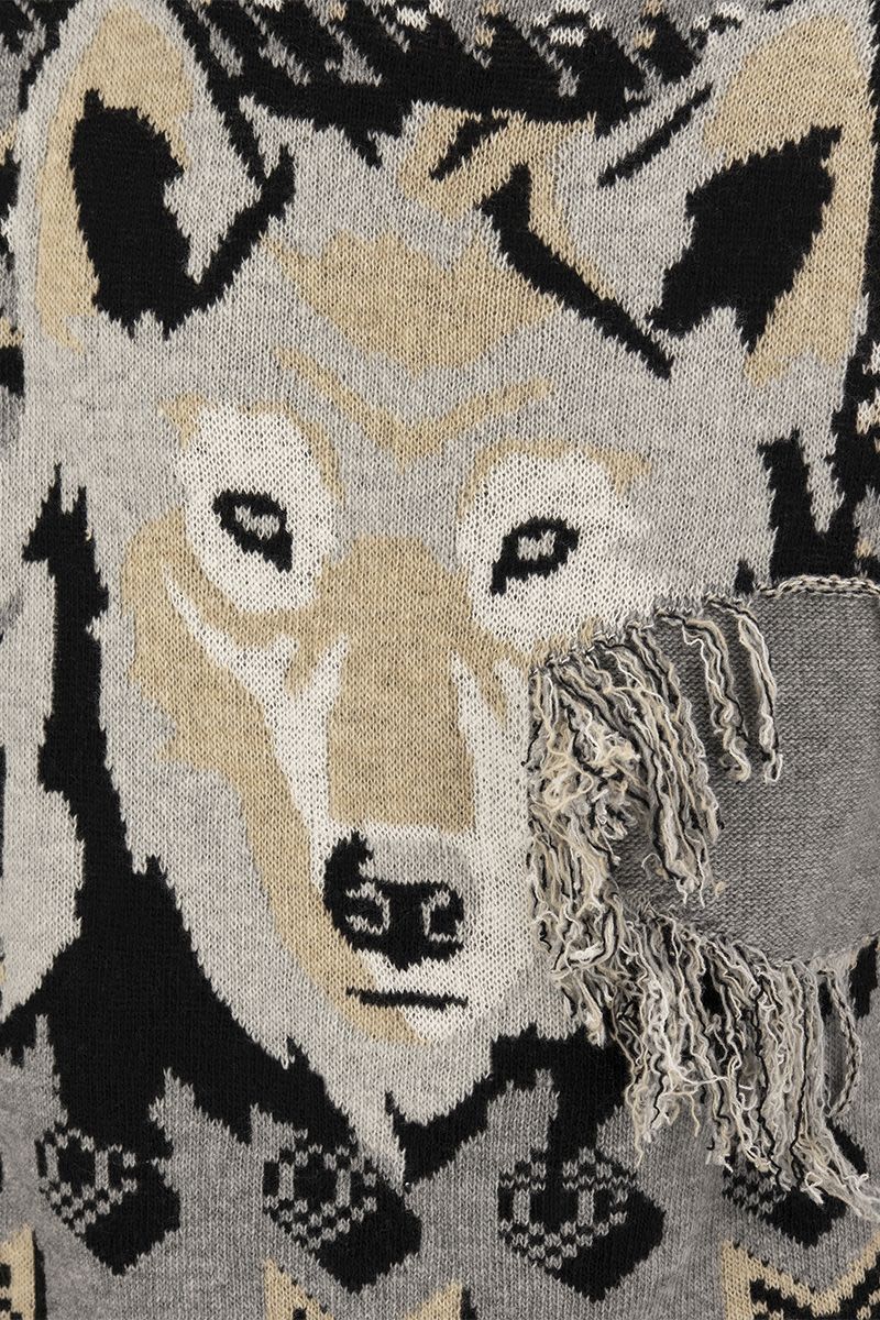 Jacquard jumper inlaid with wolf - VOGUERINI