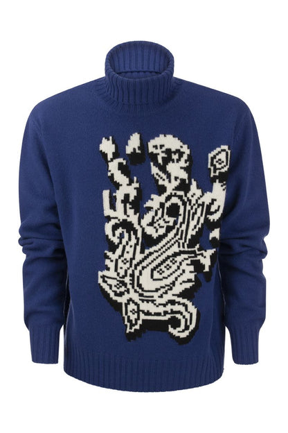 Inlaid jacquard turtleneck jumper - VOGUERINI