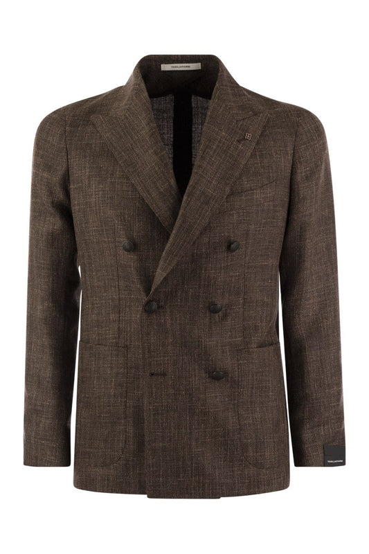 Double-breasted jacket in wool, silk and linen