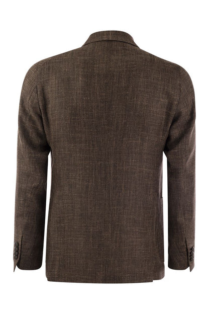 Double-breasted jacket in wool, silk and linen