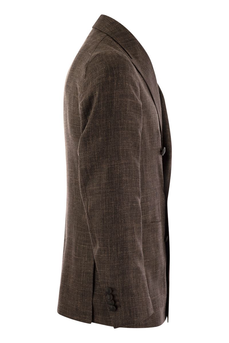 Double-breasted jacket in wool, silk and linen