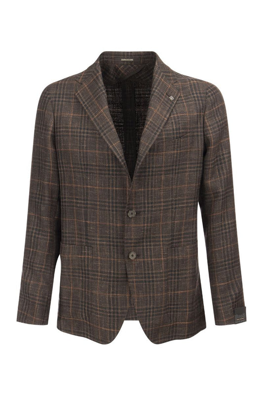 Wool, Silk and Linen Jacket with Tartan pattern - VOGUERINI