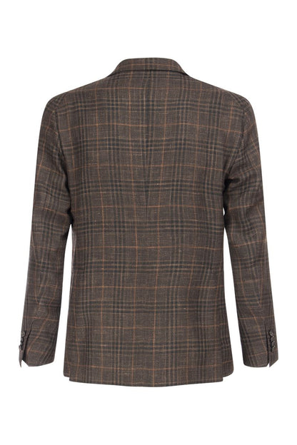 Wool, Silk and Linen Jacket with Tartan pattern - VOGUERINI