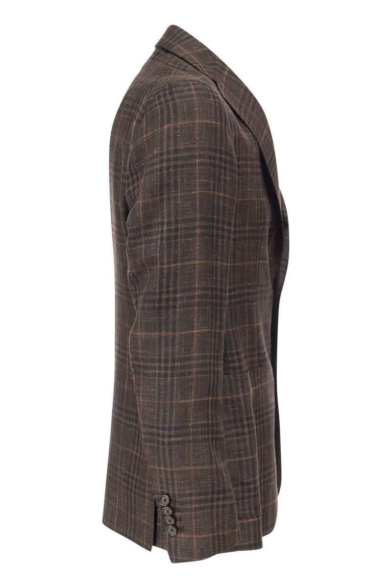 Wool, Silk and Linen Jacket with Tartan pattern - VOGUERINI