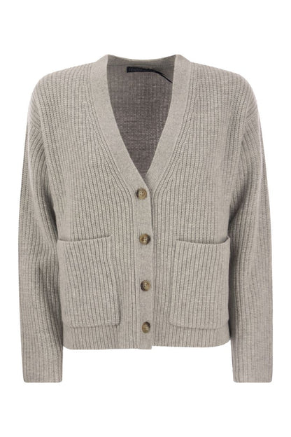 Ribbed wool and cashmere cardigan - VOGUERINI