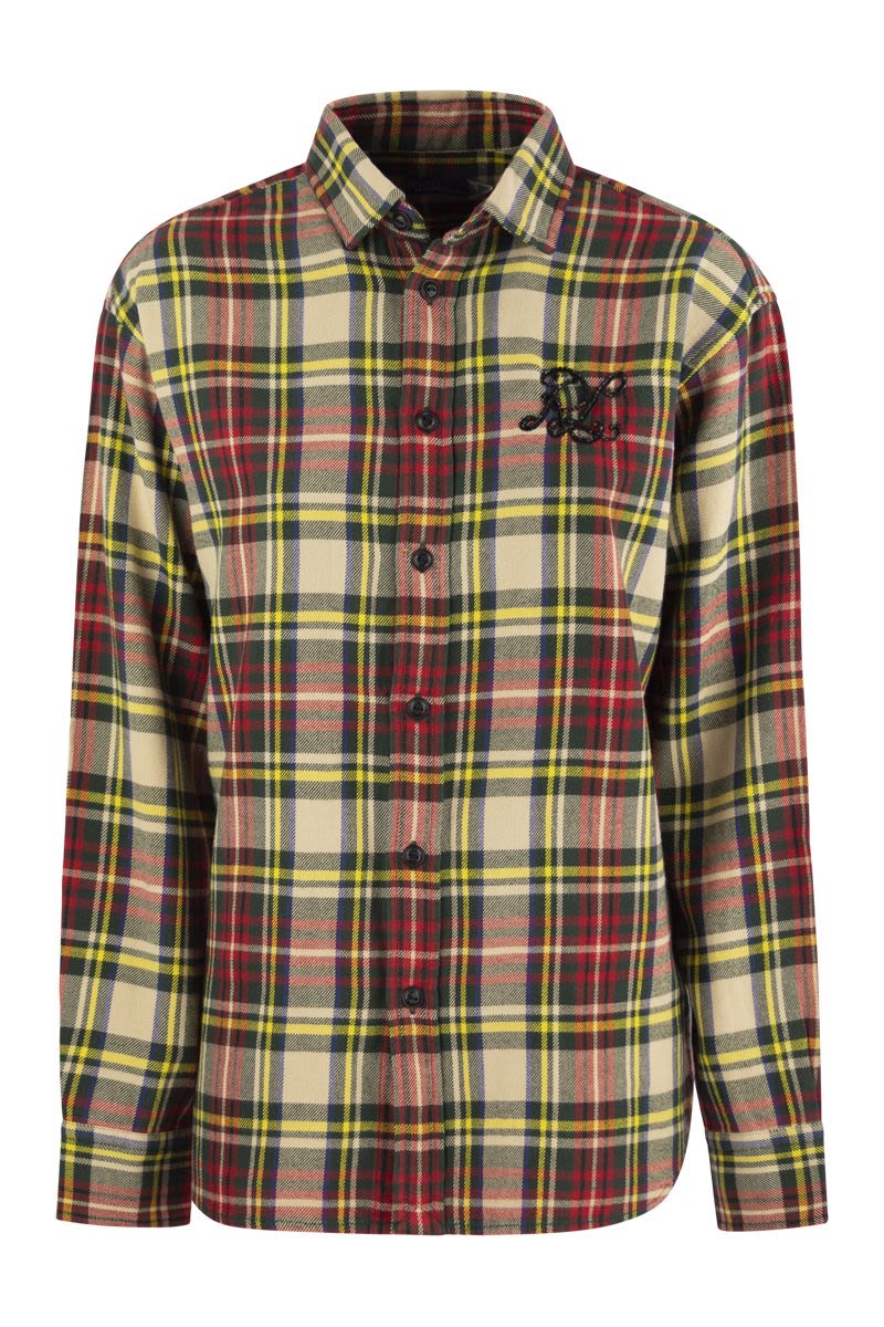 Plaid shirt with beaded logo - VOGUERINI