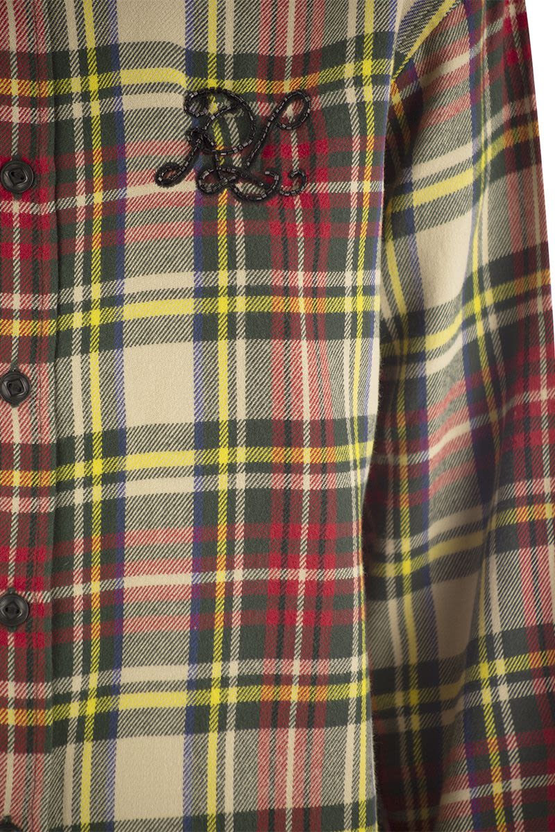 Plaid shirt with beaded logo - VOGUERINI