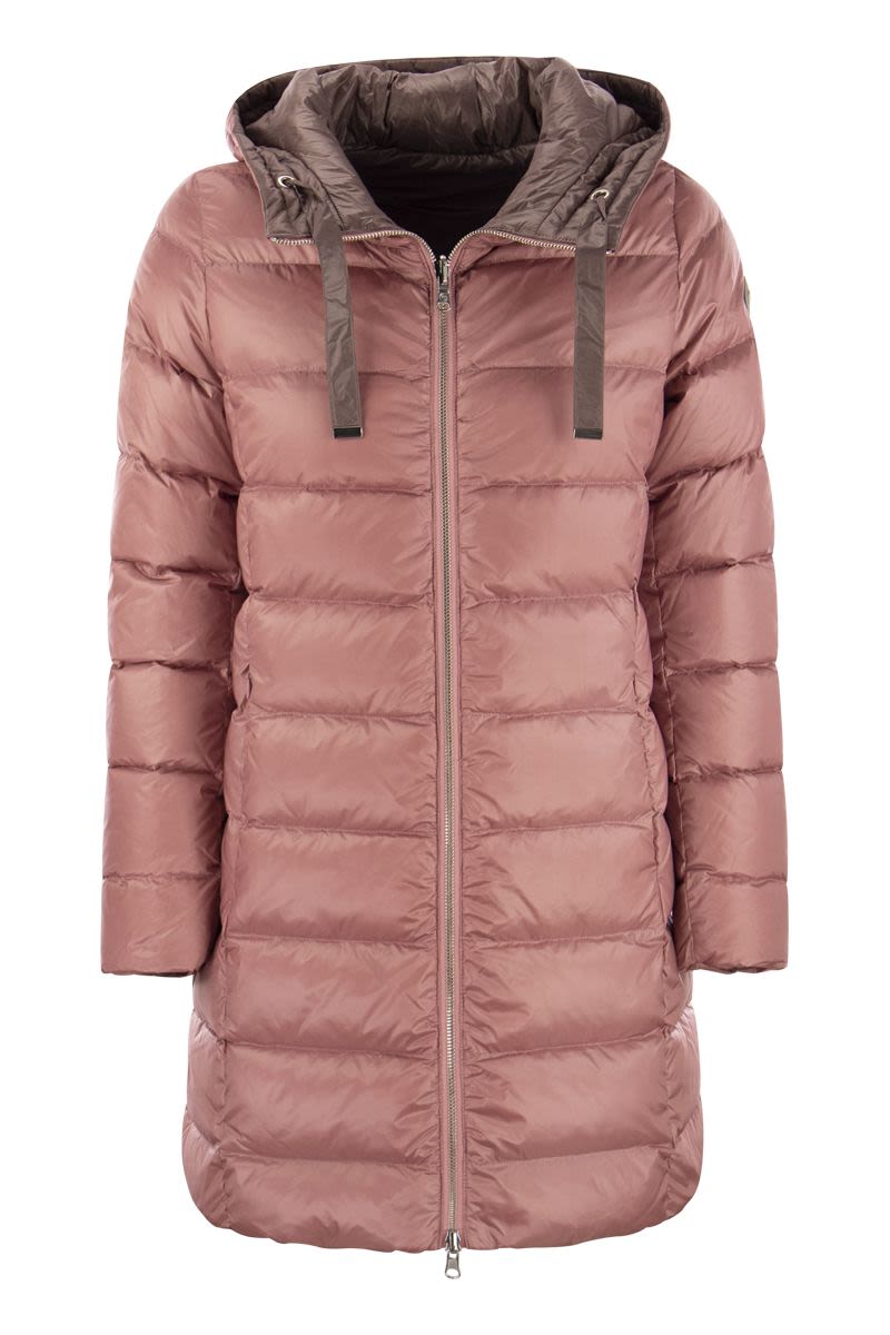 FRIENDLY - Long down jacket with reversible hood - VOGUERINI