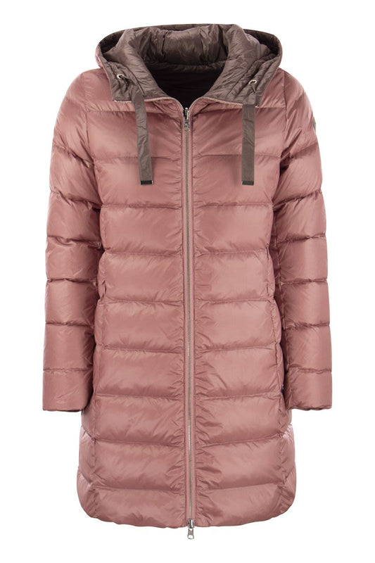 FRIENDLY - Long down jacket with reversible hood - VOGUERINI