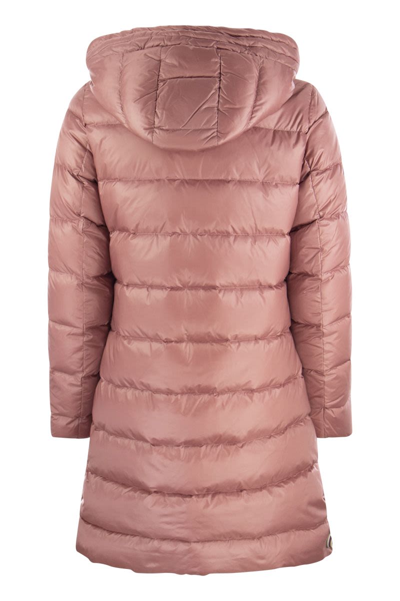 FRIENDLY - Long down jacket with reversible hood - VOGUERINI