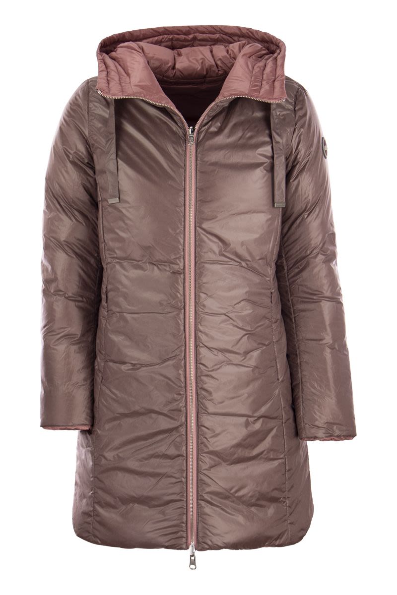 FRIENDLY - Long down jacket with reversible hood - VOGUERINI