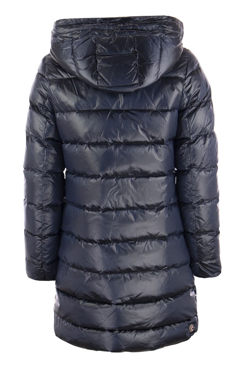 FRIENDLY - Long down jacket with reversible hood - VOGUERINI
