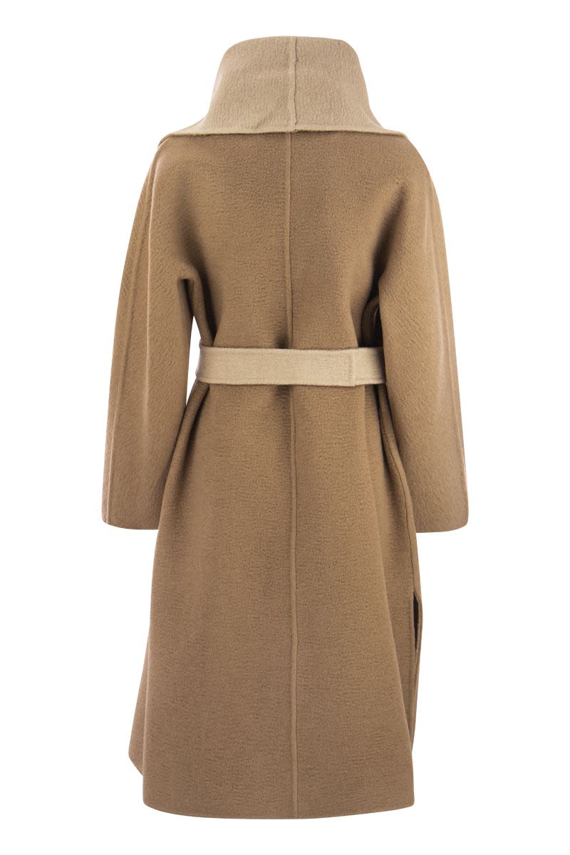 SENNA - Reversible camel coat with scarf collar - VOGUERINI