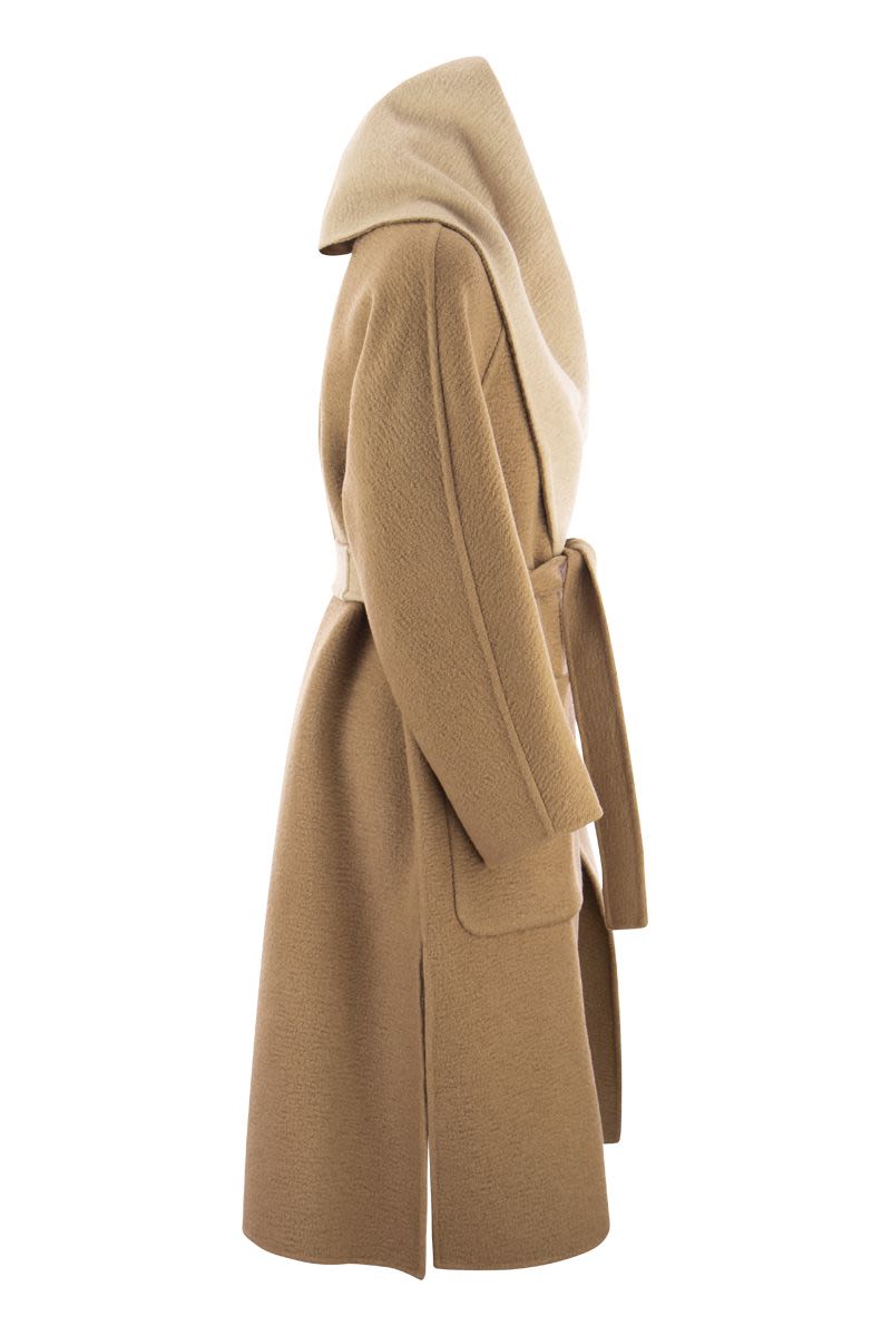 SENNA - Reversible camel coat with scarf collar - VOGUERINI