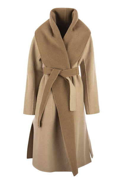 SENNA - Reversible camel coat with scarf collar - VOGUERINI