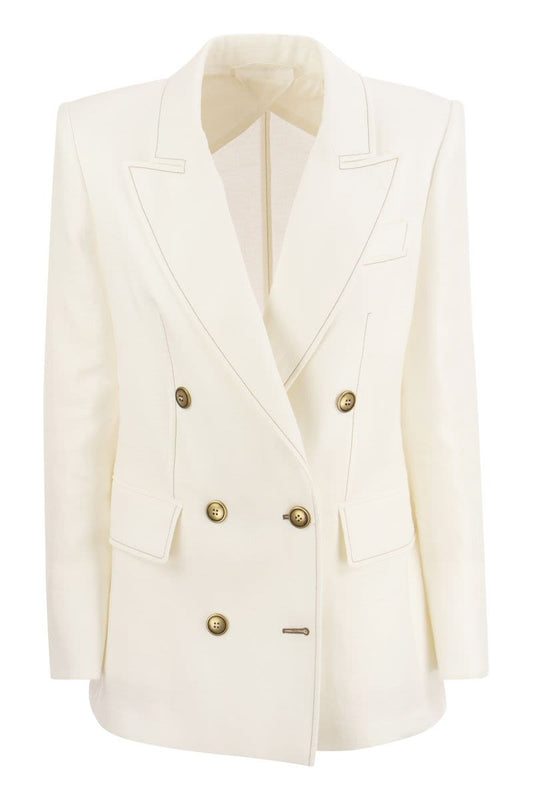 VERACE - Linen double-breasted jacket - VOGUERINI