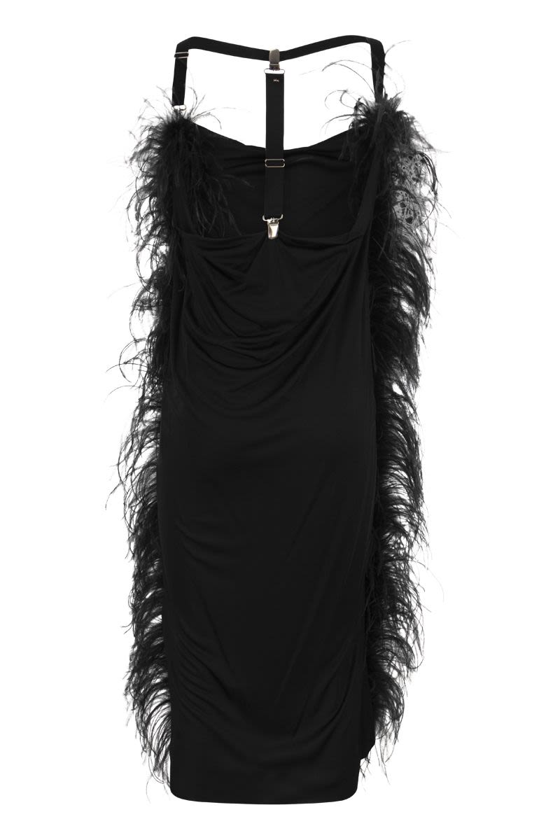 USSITA - Shiny jersey dress with feather boa - VOGUERINI