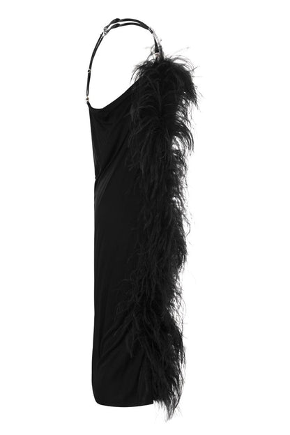 USSITA - Shiny jersey dress with feather boa - VOGUERINI