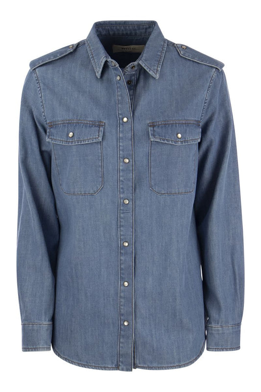 VINCITA - Denim shirt with toggles - VOGUERINI