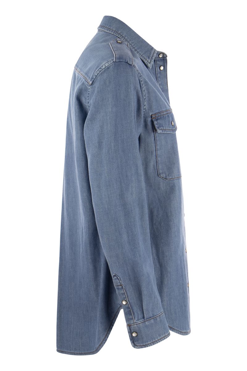 VINCITA - Denim shirt with toggles - VOGUERINI