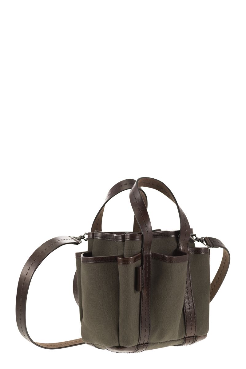 GARDENCA BASXS - Giardiniera Mini canvas and leather tote bag