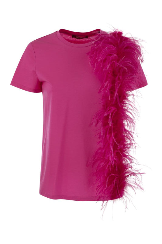 LAPPOLE - Jersey T-shirt with feathers