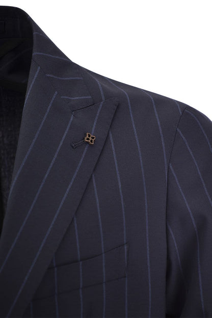 Pinstripe suit in wool and silk