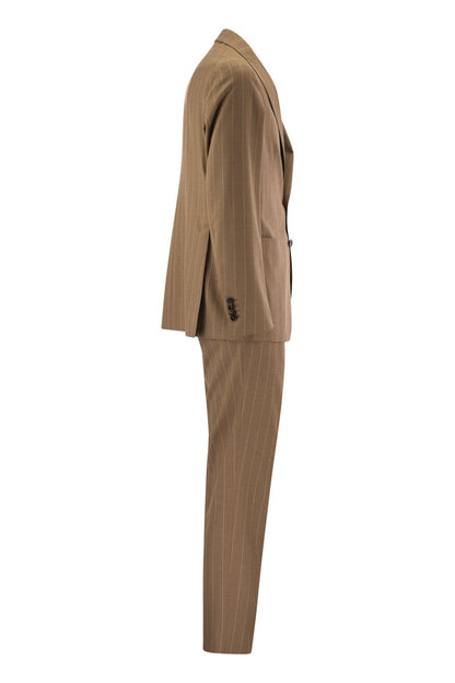 Pinstripe suit in wool and silk