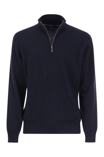 High-necked cashmere jumper with zip - VOGUERINI