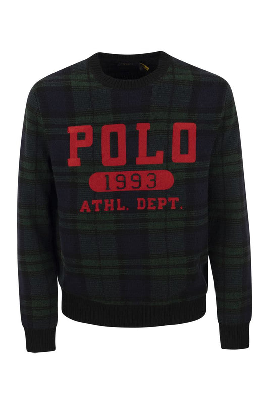 Plaid wool blend sweater with logo - VOGUERINI