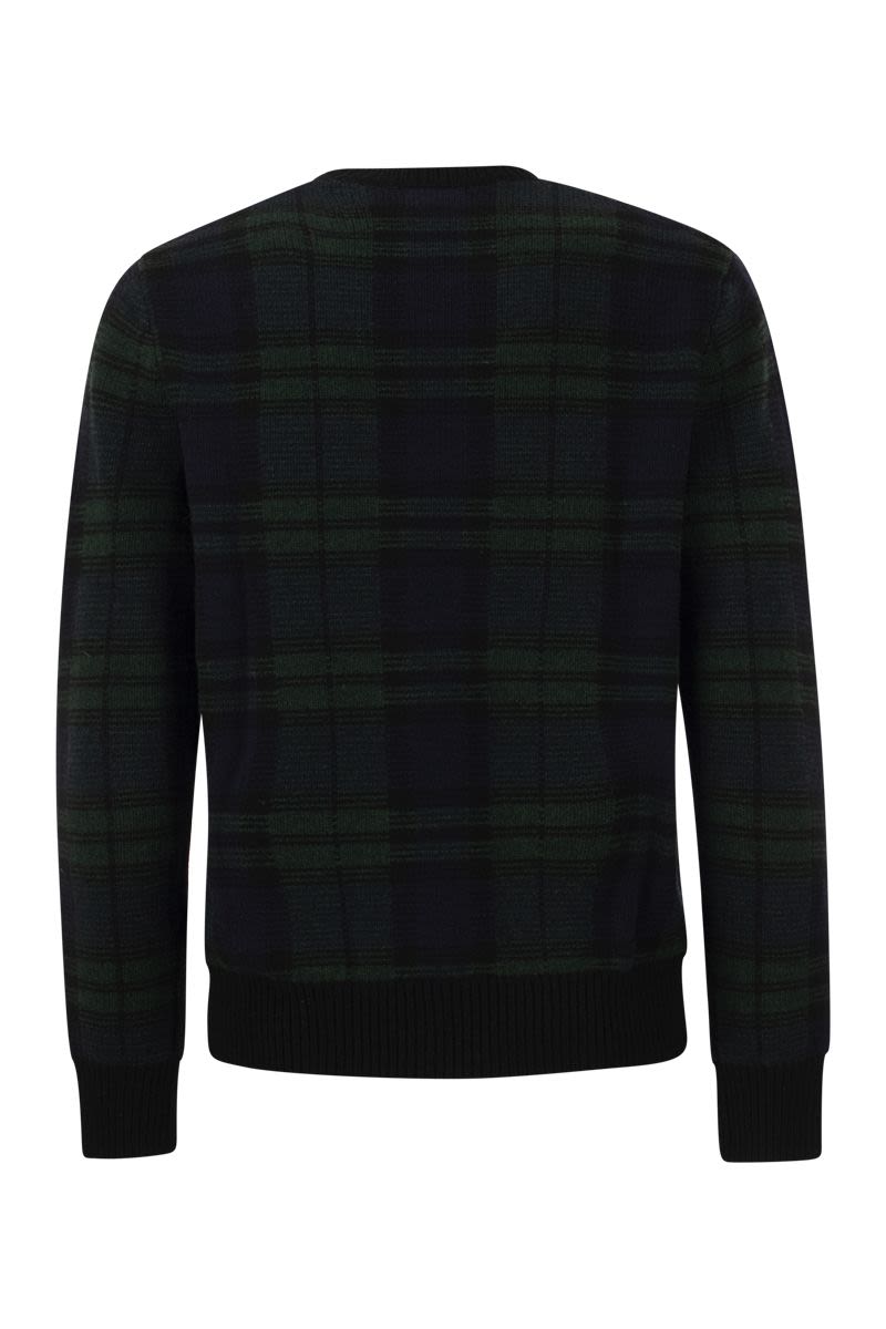 Plaid wool blend sweater with logo - VOGUERINI