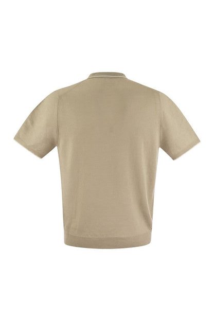 Polo shirt with open collar in linen and cotton