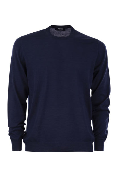 Crew-neck sweater in superfine virgin wool