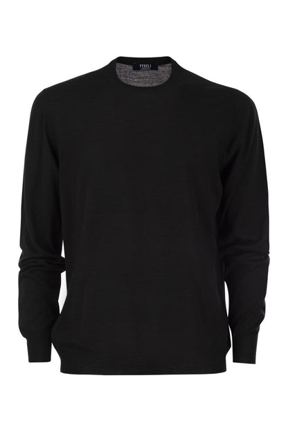 Crew-neck sweater in superfine virgin wool