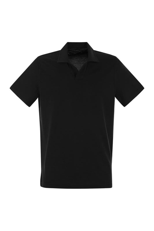 Cotton polo shirt with open collar