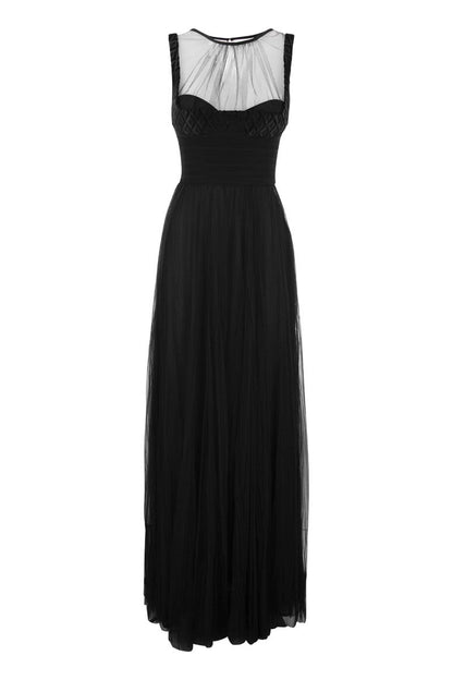 Red carpet dress with embroidered velvet bodice - VOGUERINI