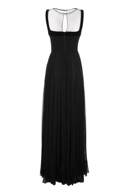 Red carpet dress with embroidered velvet bodice - VOGUERINI