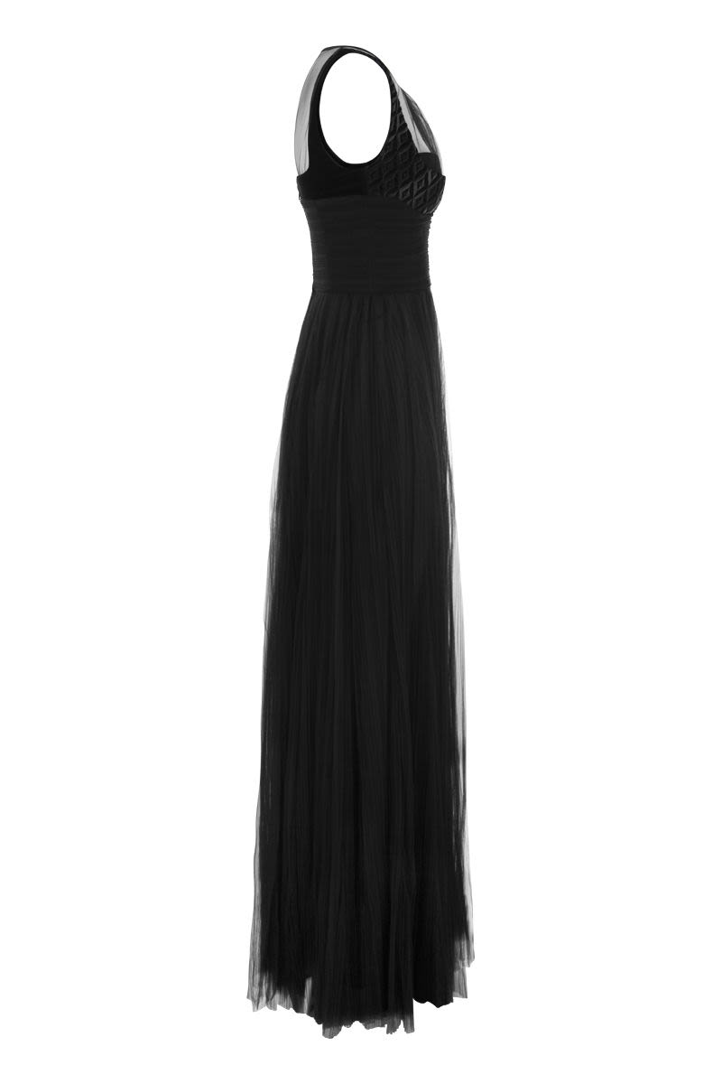 Red carpet dress with embroidered velvet bodice - VOGUERINI