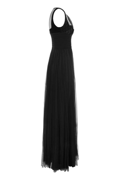 Red carpet dress with embroidered velvet bodice - VOGUERINI