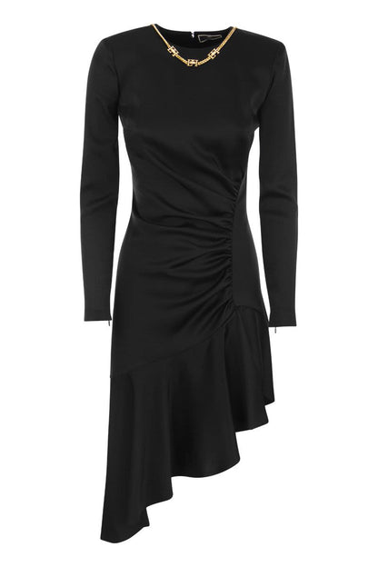 Asymmetrical crepe round-neck dress - VOGUERINI