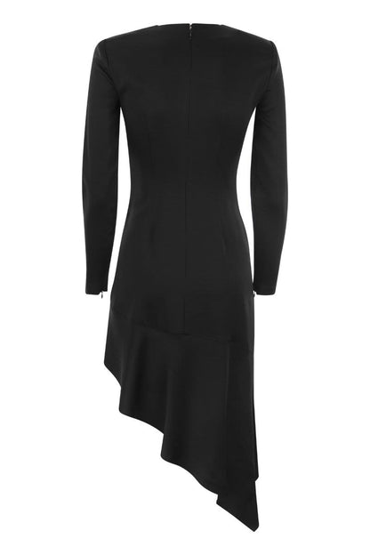 Asymmetrical crepe round-neck dress - VOGUERINI