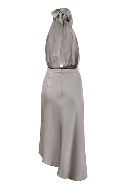 Satin midi dress with asymmetric skirt