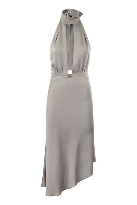 Satin midi dress with asymmetric skirt