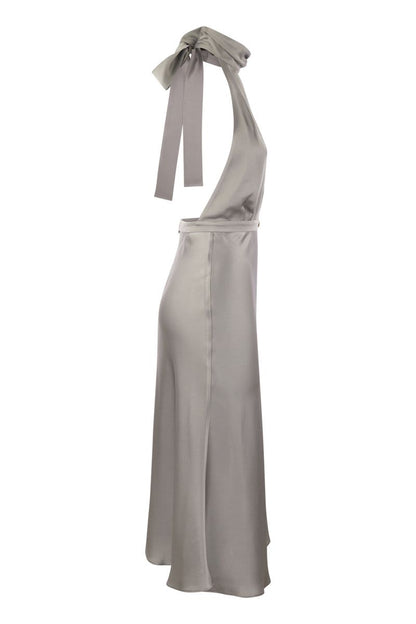 Satin midi dress with asymmetric skirt